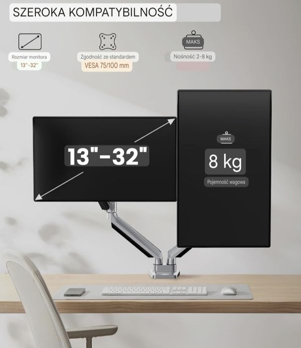 !! Uchwyt  2 monitorów 13-32" Aluminiowy SUPER JAKOŚĆ !!