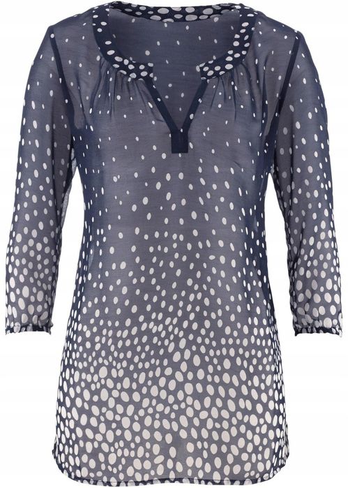 B.P.C szyfonowa tunika prześwitująca granatowa w białe grochy r.48