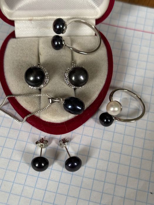 Справжні перли срібні сережки каблучка кольцо серебро жемчуг