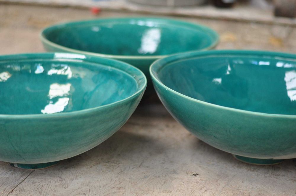 OUTLET & HANDMADE Umywalka ceramiczna nablatowa - 40 cm Emerald Green