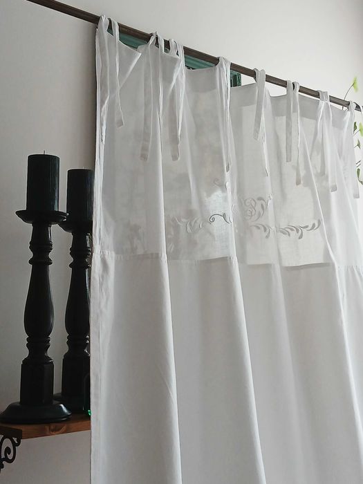 Zasłony Shabby Chic troczki haft bawełna 100%