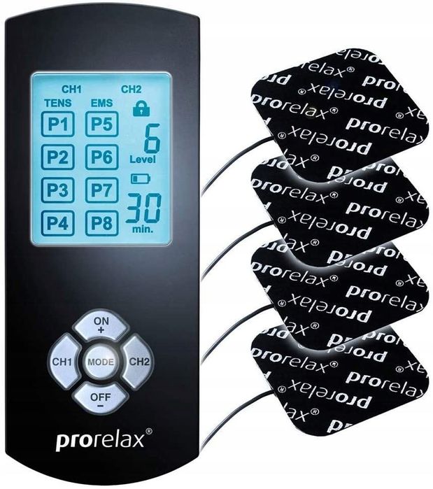 Elektrostymulator TENS/EMS Prorelax DuoComfort – urządzenie do elektrostymulacji mięśni i nerwów – czarny, nowy