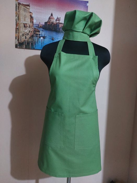 Фартух і шапка повара сірий чорний ковпак набір