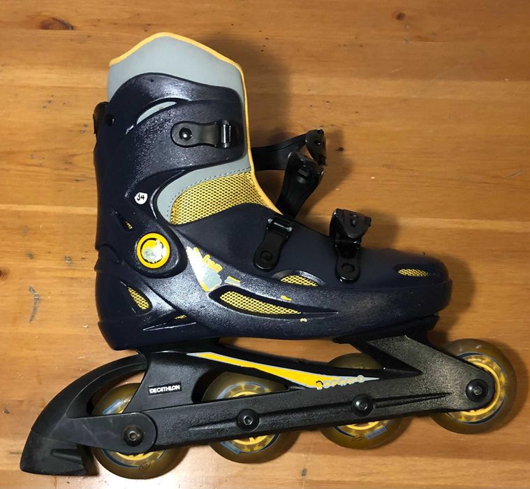 Rolki dziecięce Decathlon r. 34 – sprawne, czarno-szaro-żółte