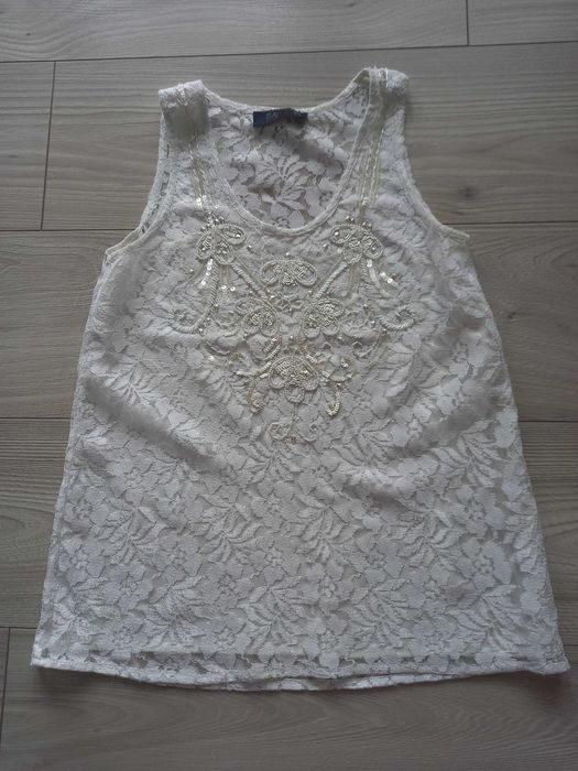 Bluzka damska krótki rękaw biała koronkowa używana, rozmiar XS/S