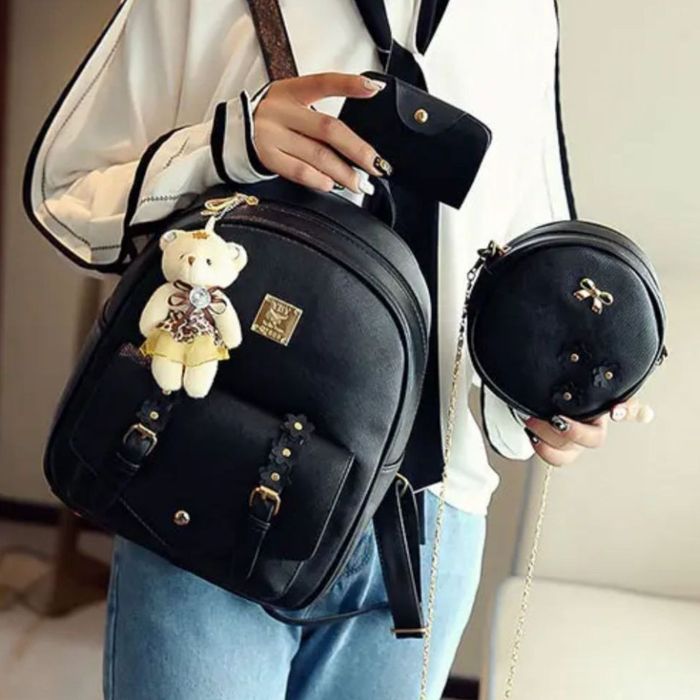 Жіночий рюкзак сумка візитниця 3 в 1  чорний комплект + брелок