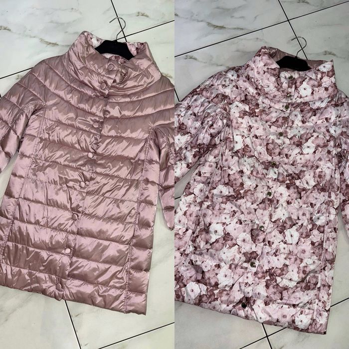 Демисезонное двухстороннее женское пальто куртка пудра S (40-42-44)