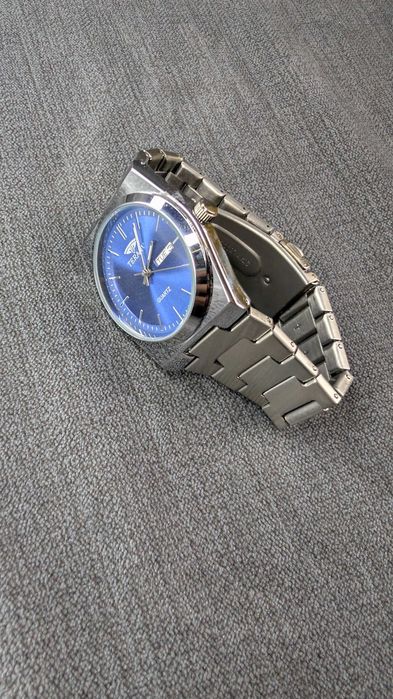 Męski Zegarek Silver & Blue | Głęboki Niebieski | Datownik | Okazja
