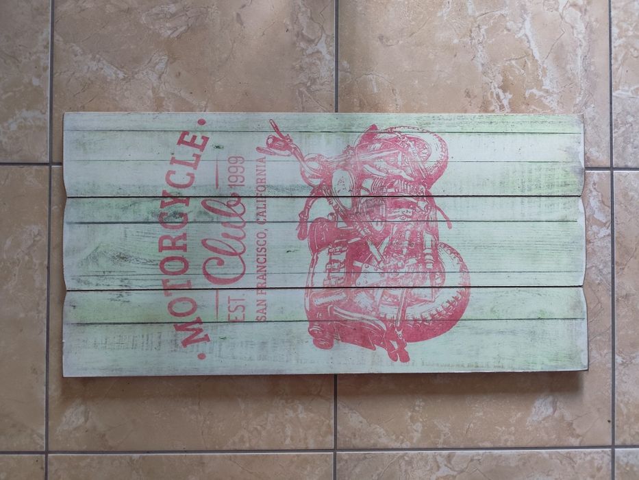 Quadro madeira moto vermelho