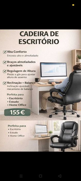 Cadeira Escritório 155€. Oportunidades