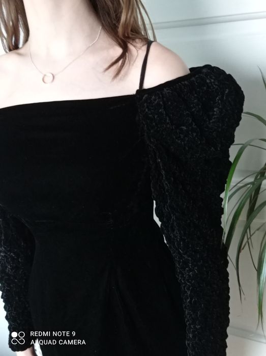 Dior czarna welurowa sukienka wieczorowa 36 S retro vintage wesele bal