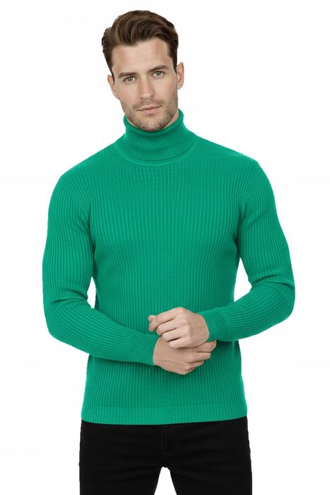 Męski sweter golf w prążki w kolorze zielonym l 5ia