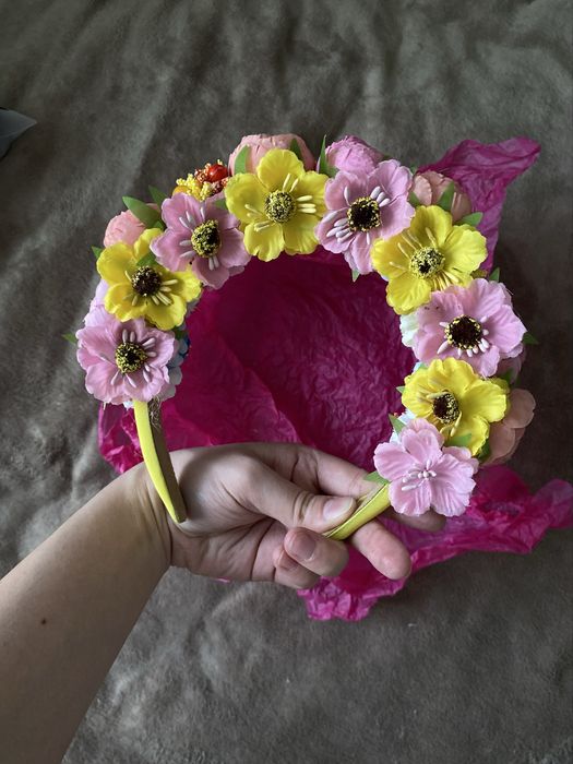 Opaska kwiatowa handmade, kolorowa, wiosenna