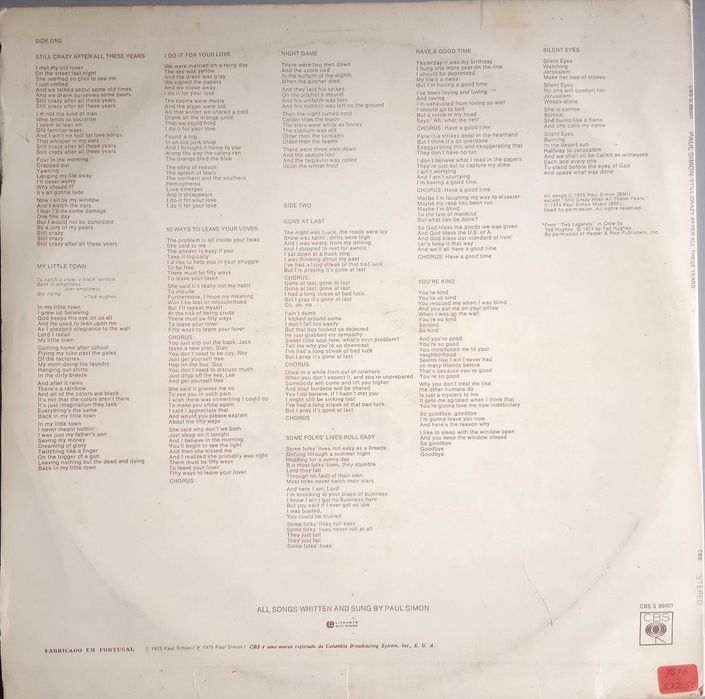 Paul Simon - - - - - Still Crazy After All These Years - - - - - LP