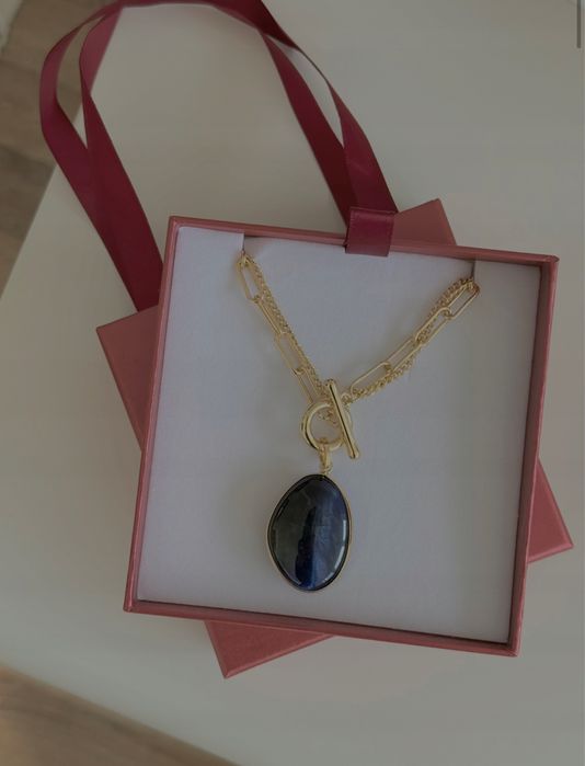 Nowy złoty naszyjnik z kamieniem naturalnym Tygrysie Oko Elegancki