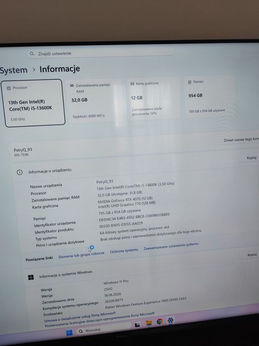 Komputer gamingowy mocny RTX 4070 12gb 32gb DDR5 i5 13600k 1tb SSD