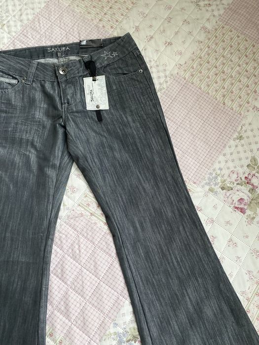 Szare szerokie jeansy dzwony M 38 sakura vintage 00s y2k nowe niski stan