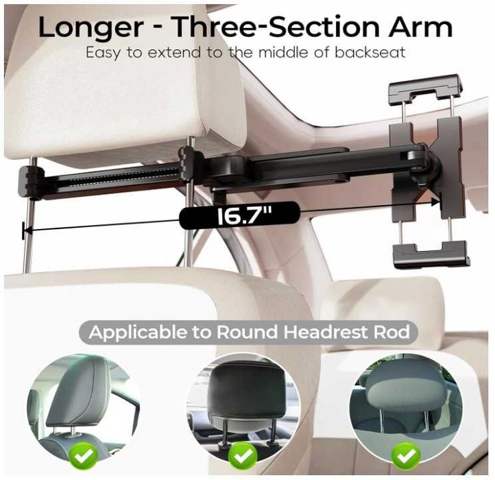 Uchwyt na tablet na zagłówek samochodowy Peastrex