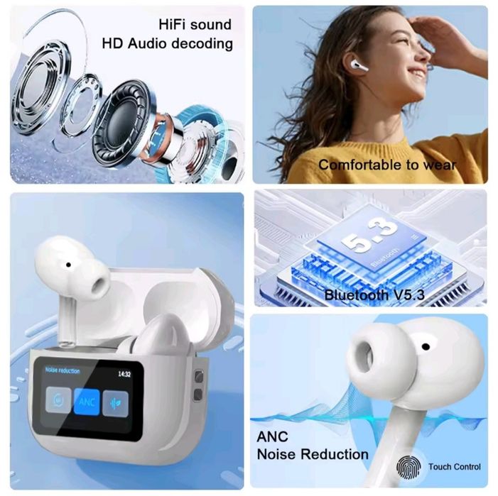 Навушники бездротові стерео Bluetooth5.3 вакуумні, кольоровий дисплей