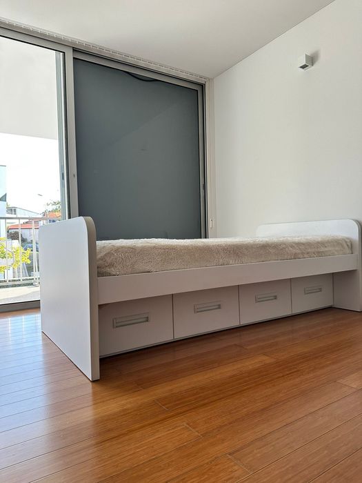 Cama Solteiro Branca Com Gavetas