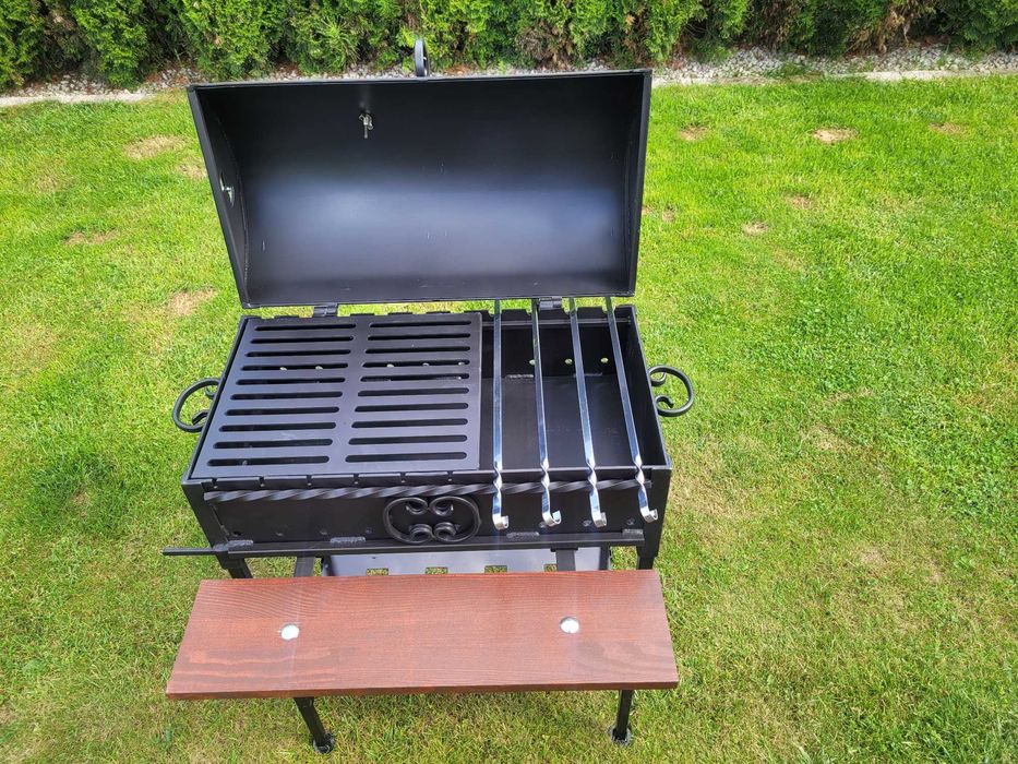 Grill węglowy DUŻY SOLIDNY stal 4mm Palenisko 32x60cm ŚLĄSK