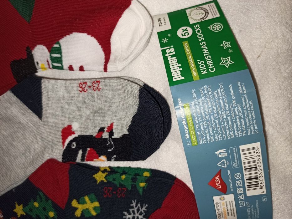 NOWE. Skarpetki świąteczne z ekologiczną bawełną r 23-26