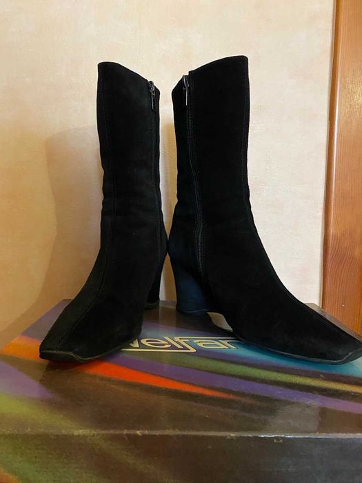 Сапоги замшевые, женские, зимние, натуральный мех, 37. Словения.