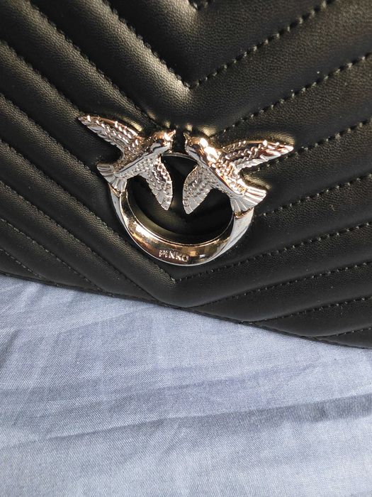 torebka damska torba Pinko praązkowana srebrny znaczek premium