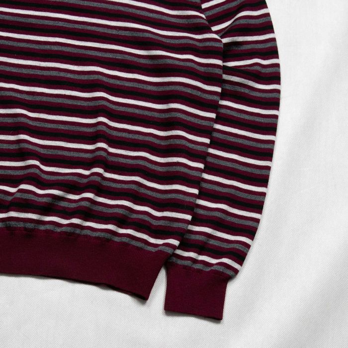 Dressman Premium Collection vneck merino wool sweter w paski L burgund