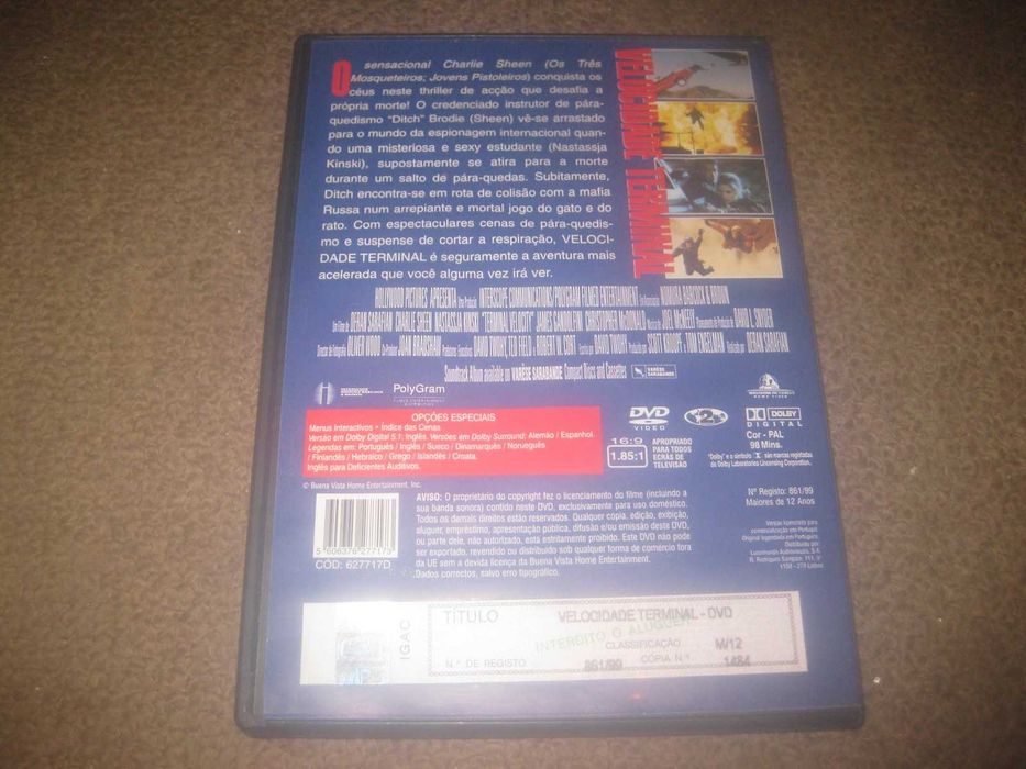 DVD "Velocidade Terminal" com Charlie Sheen/Raro!