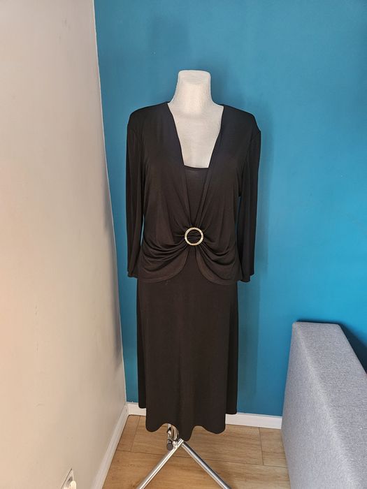 Sukienka wieczorowa czarna xl S.L.fashions klamra marszczenia bolerko