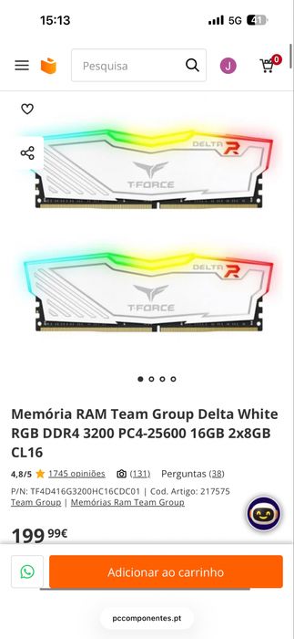 Vendo rams team group 4x8bg