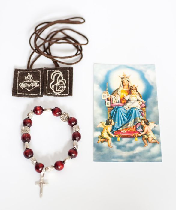 Szkaplerz Karmelitański MB z Góry Karmel haftowany + bransoletka