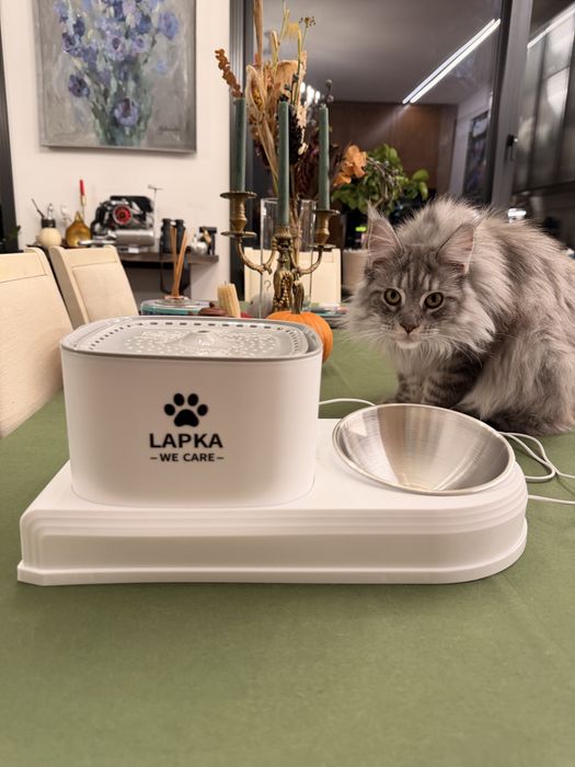 Питний фонтан поїлка з мискою Lapka 2в1 для котів