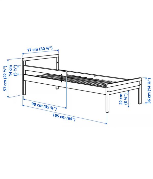 Cama c/estrado ripas, faia, Branca 70x160 cm e colchão
