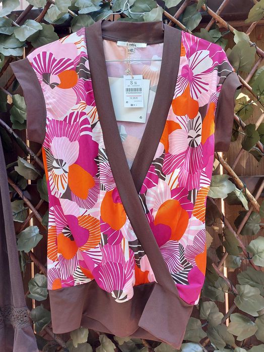 2 peças Bershska c etiqueta - Casaco Castanho + Túnica c padrão -Tam.S