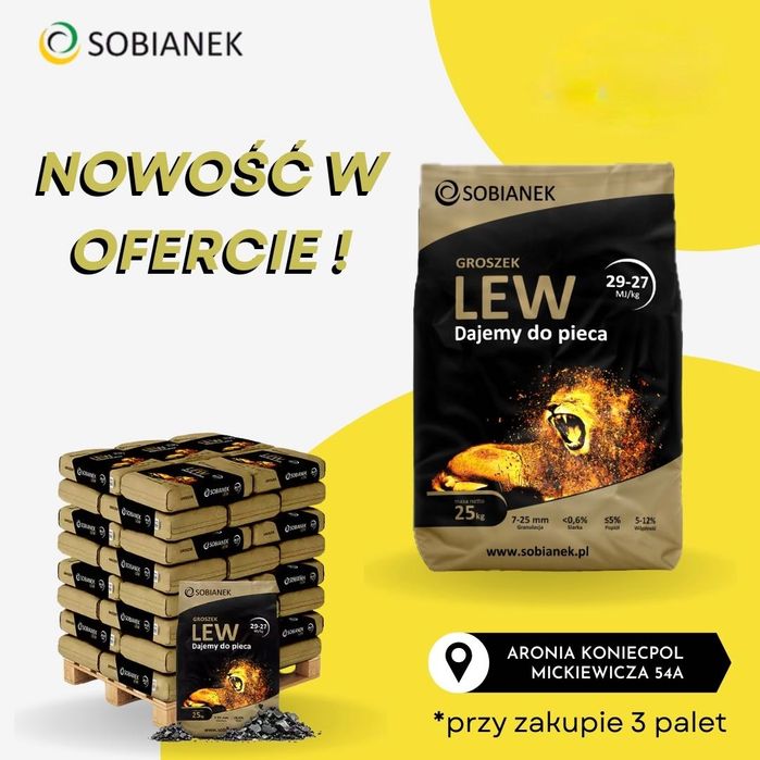Sobianek Lew Węgiel groszek Opał Orzech Groszek Transport Gratis