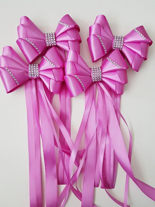 Kokardy do dekoracji samochodu - 4 sztuki (fiolet wrzos)