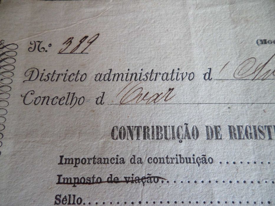 Contribuição de Registro por Titulo Oneroso, Ano 1882  Ovar
