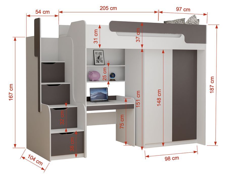 Łóżko piętrowe antresola DORIAN MEBLOBED 90x200