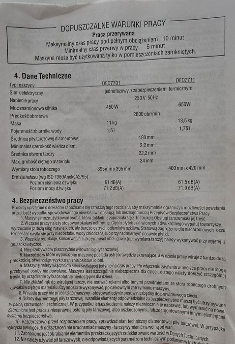 Przecinarka do płytek ceramicznych Dedra