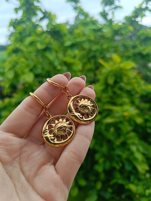 Kolczyki słońce i księżyc, biżuteria Boho, mistyczna