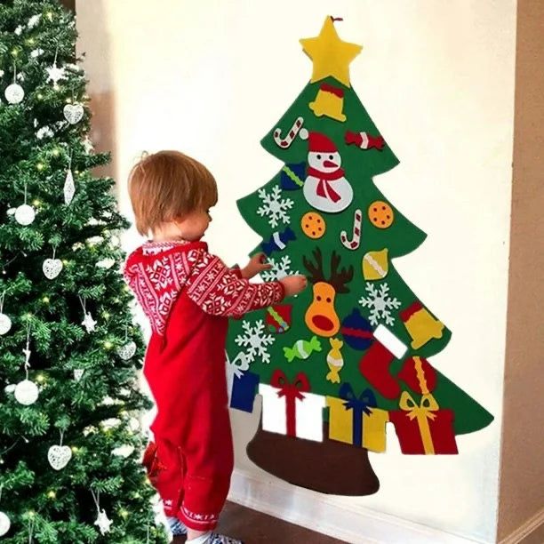 Árvore de Natal Para Criancas de feltro com 25 enfeites + luzes de 3m