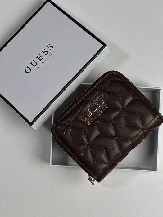 Женский кошелек Guess, шоколадный  кошелек мини Guess
