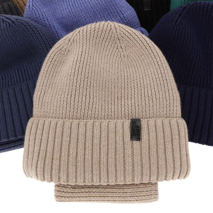 Czapka i komin dla chłopca, zimowy komplet, 100% wełniany merino, z po