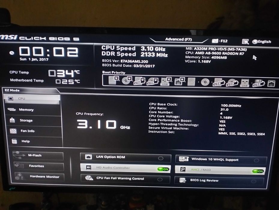 Płyta główna MSI 320 PRO-vd/s AM4 Procesor AMD A8-9600 Radeon 7 Zasila