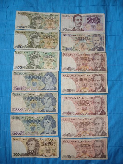 Stare polskie banknoty PRL 20,50,100,200,500,1000 zł Kopernik 1982 r