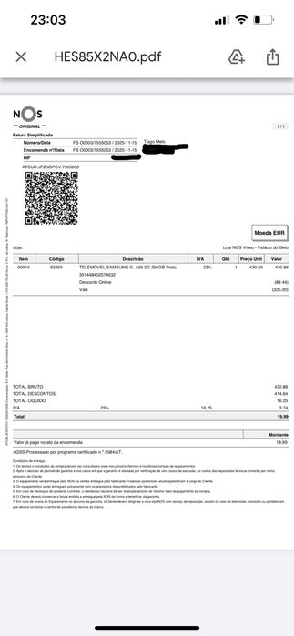 Samsung A56 256 GB com garantia