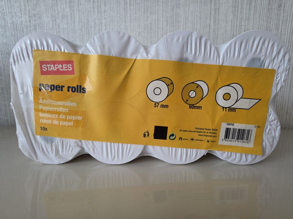8 Rolos de Papel Staples – 57 mm × 60 mm