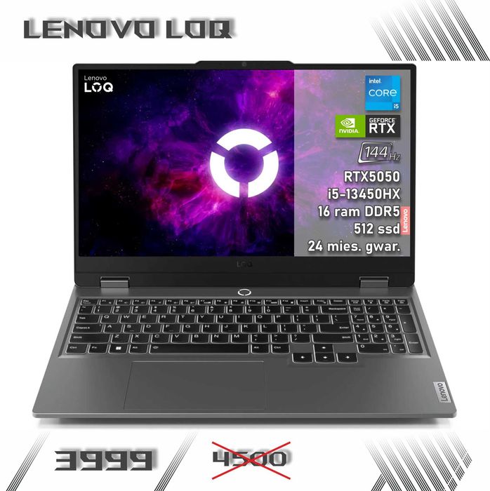 NOWY! LAPTOP GAMINGOWY Lenovo LOQ RTX 5050 i5-13450HX 144hz